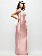 Side View Thumbnail - Rose Bateau Neck Satin Column Maxi Dress with Exaggerated Tail Bow Straps