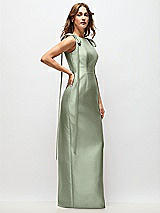 Side View Thumbnail - Sage Bateau Neck Satin Column Maxi Dress with Exaggerated Tail Bow Straps
