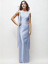 Front View Thumbnail - Sky Blue Bateau Neck Satin Column Maxi Dress with Exaggerated Tail Bow Straps