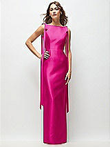 Front View Thumbnail - Think Pink Bateau Neck Satin Column Maxi Dress with Exaggerated Tail Bow Straps