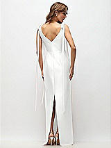 Rear View Thumbnail - White Bateau Neck Satin Column Maxi Dress with Exaggerated Tail Bow Straps