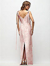 Rear View Thumbnail - Bow And Blossom Print Floral Bateau Neck Satin Column Maxi Dress with Exaggerated Tail Bow Straps