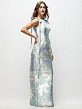 Side View Thumbnail - Porcelain Blue Seraphina Floral Floral Bateau Neck Satin Column Maxi Dress with Exaggerated Tail Bow Straps
