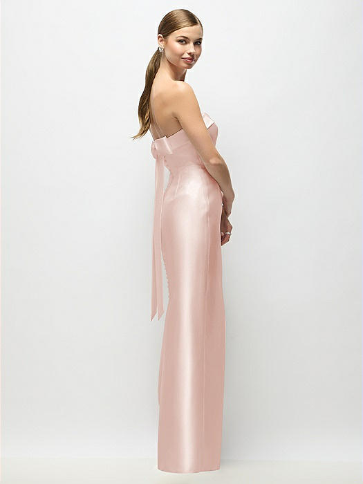 Strapless Cuff Satin Maxi Dress with Column Skirt & Back Bow 