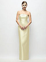 Rear View Thumbnail - Butter Yellow Strapless Cuff Satin Maxi Dress with Column Skirt & Back Bow 
