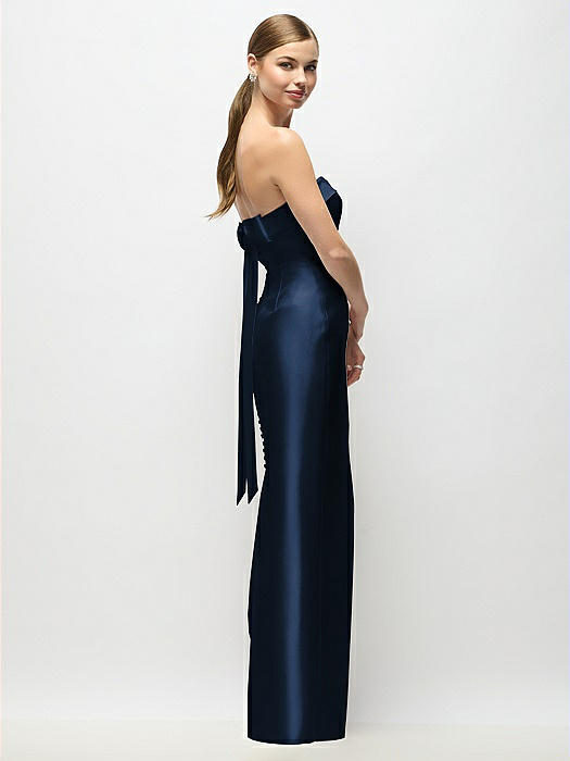 Strapless Cuff Satin Maxi Dress with Column Skirt & Back Bow 