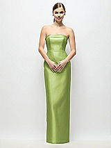 Rear View Thumbnail - Mojito Strapless Cuff Satin Maxi Dress with Column Skirt & Back Bow 