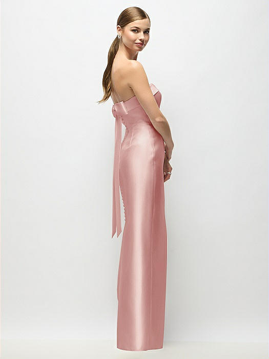 Strapless Cuff Satin Maxi Dress with Column Skirt & Back Bow 