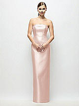 Rear View Thumbnail - Blush Strapless Cuff Satin Maxi Dress with Column Skirt & Back Bow 