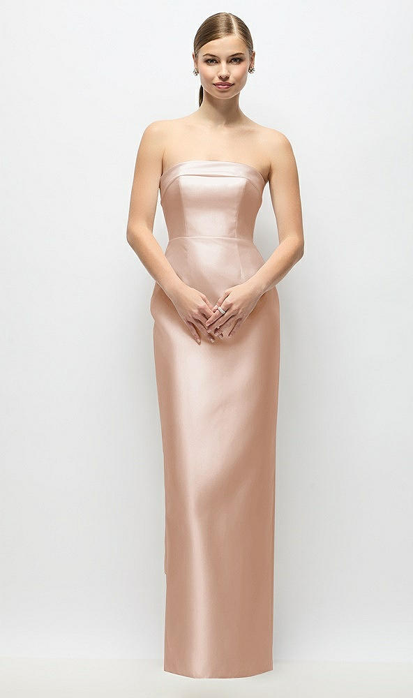 Back View - Cameo Strapless Cuff Satin Maxi Dress with Column Skirt & Back Bow 