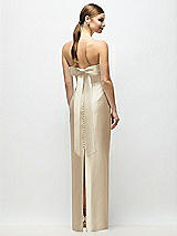 Side View Thumbnail - Champagne Strapless Cuff Satin Maxi Dress with Column Skirt & Back Bow 