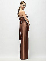 Front View Thumbnail - Cognac Strapless Cuff Satin Maxi Dress with Column Skirt & Back Bow 