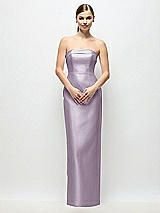 Rear View Thumbnail - Lilac Haze Strapless Cuff Satin Maxi Dress with Column Skirt & Back Bow 