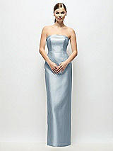 Rear View Thumbnail - Mist Strapless Cuff Satin Maxi Dress with Column Skirt & Back Bow 