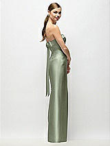 Front View Thumbnail - Sage Strapless Cuff Satin Maxi Dress with Column Skirt & Back Bow 