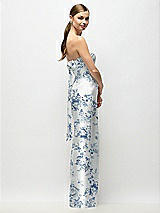 Side View Thumbnail - Cottage Rose Larkspur Strapless Cuff Floral Satin Maxi Dress with Column Skirt & Back Bow 
