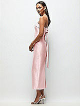 Front View Thumbnail - Ballet Pink Strapless Cuff Satin Midi Dress with Column Skirt & Back Bow 