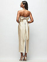 Side View Thumbnail - Champagne Strapless Cuff Satin Midi Dress with Column Skirt & Back Bow 