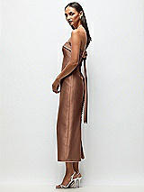 Front View Thumbnail - Cognac Strapless Cuff Satin Midi Dress with Column Skirt & Back Bow 