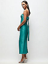 Front View Thumbnail - Jade Strapless Cuff Satin Midi Dress with Column Skirt & Back Bow 