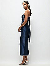 Front View Thumbnail - Midnight Navy Strapless Cuff Satin Midi Dress with Column Skirt & Back Bow 