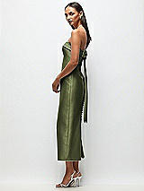 Front View Thumbnail - Olive Green Strapless Cuff Satin Midi Dress with Column Skirt & Back Bow 