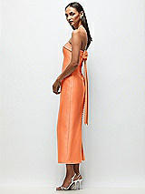 Front View Thumbnail - Portofino Orange Strapless Cuff Satin Midi Dress with Column Skirt & Back Bow 