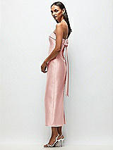 Front View Thumbnail - Rose Strapless Cuff Satin Midi Dress with Column Skirt & Back Bow 