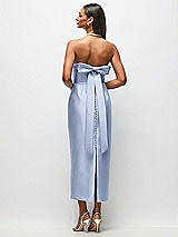 Side View Thumbnail - Sky Blue Strapless Cuff Satin Midi Dress with Column Skirt & Back Bow 