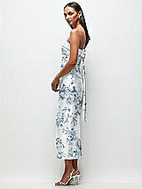 Side View Thumbnail - Cottage Rose Larkspur Strapless Cuff Floral Satin Midi Dress with Column Skirt & Back Bow 