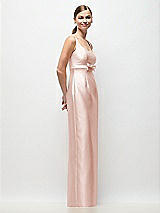 Side View Thumbnail - Blush Scoop Neck Satin Column Maxi Dress with Bow at Empire Waist