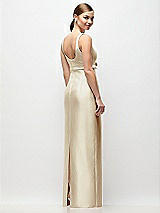 Rear View Thumbnail - Champagne Scoop Neck Satin Column Maxi Dress with Bow at Empire Waist