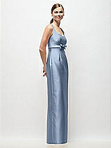 Side View Thumbnail - Cloudy Scoop Neck Satin Column Maxi Dress with Bow at Empire Waist