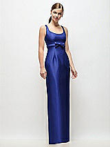 Front View Thumbnail - Cobalt Blue Scoop Neck Satin Column Maxi Dress with Bow at Empire Waist