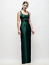 Front View Thumbnail - Evergreen Scoop Neck Satin Column Maxi Dress with Bow at Empire Waist