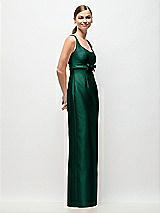 Side View Thumbnail - Hunter Green Scoop Neck Satin Column Maxi Dress with Bow at Empire Waist
