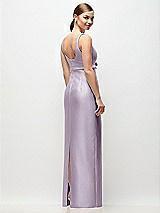 Rear View Thumbnail - Lilac Haze Scoop Neck Satin Column Maxi Dress with Bow at Empire Waist