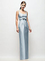 Front View Thumbnail - Mist Scoop Neck Satin Column Maxi Dress with Bow at Empire Waist