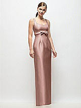 Front View Thumbnail - Neu Nude Scoop Neck Satin Column Maxi Dress with Bow at Empire Waist