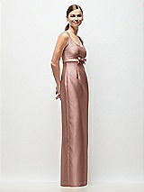 Side View Thumbnail - Neu Nude Scoop Neck Satin Column Maxi Dress with Bow at Empire Waist
