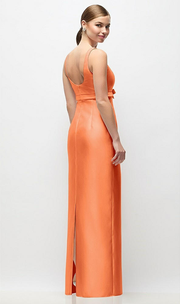 Back View - Portofino Orange Scoop Neck Satin Column Maxi Dress with Bow at Empire Waist
