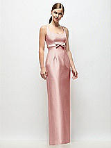 Front View Thumbnail - Rose Scoop Neck Satin Column Maxi Dress with Bow at Empire Waist