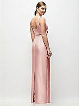 Rear View Thumbnail - Rose Scoop Neck Satin Column Maxi Dress with Bow at Empire Waist