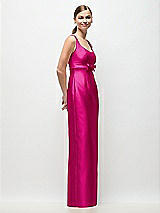 Side View Thumbnail - Think Pink Scoop Neck Satin Column Maxi Dress with Bow at Empire Waist