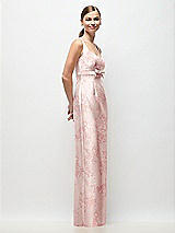 Side View Thumbnail - Bow And Blossom Print Scoop Neck Floral Satin Column Maxi Dress with Bow at Empire Waist