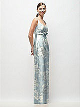 Side View Thumbnail - Porcelain Blue Seraphina Floral Scoop Neck Floral Satin Column Maxi Dress with Bow at Empire Waist