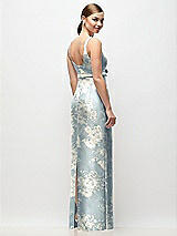 Rear View Thumbnail - Porcelain Blue Seraphina Floral Scoop Neck Floral Satin Column Maxi Dress with Bow at Empire Waist
