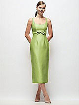 Front View Thumbnail - Mojito Scoop Neck Satin Column Midi Dress with Bow at Empire Waist