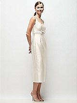 Side View Thumbnail - Ivory Scoop Neck Satin Column Midi Dress with Bow at Empire Waist