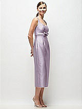 Side View Thumbnail - Lilac Haze Scoop Neck Satin Column Midi Dress with Bow at Empire Waist